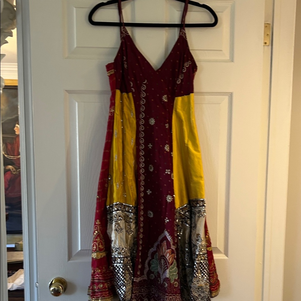 Kali Red and Yellow Embellished Midi Dress